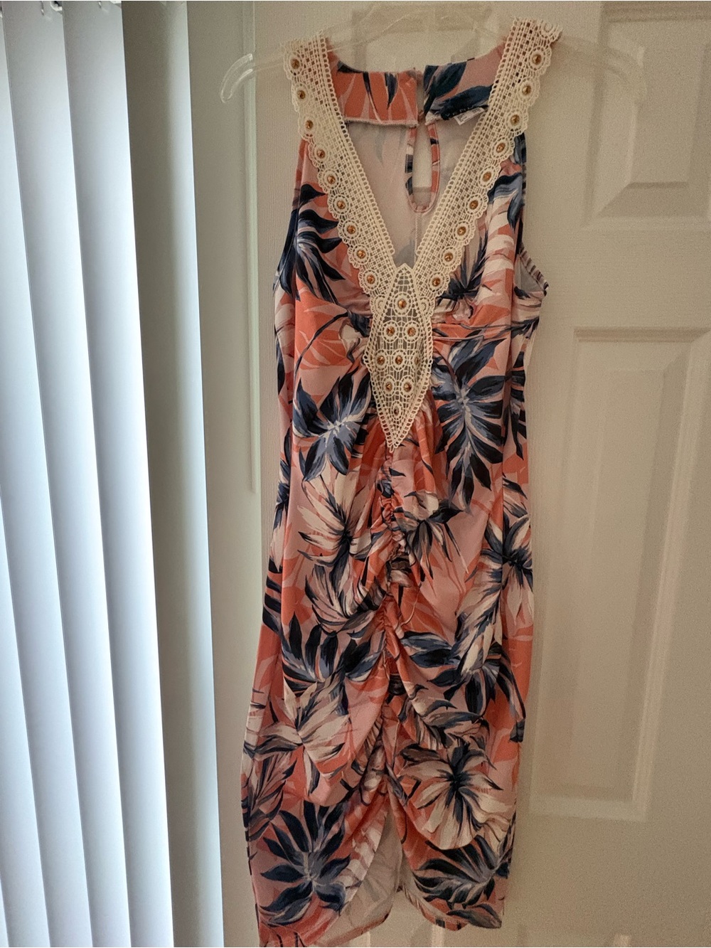 VENUS Coral and Navy Tropical-Print Maxi Dress